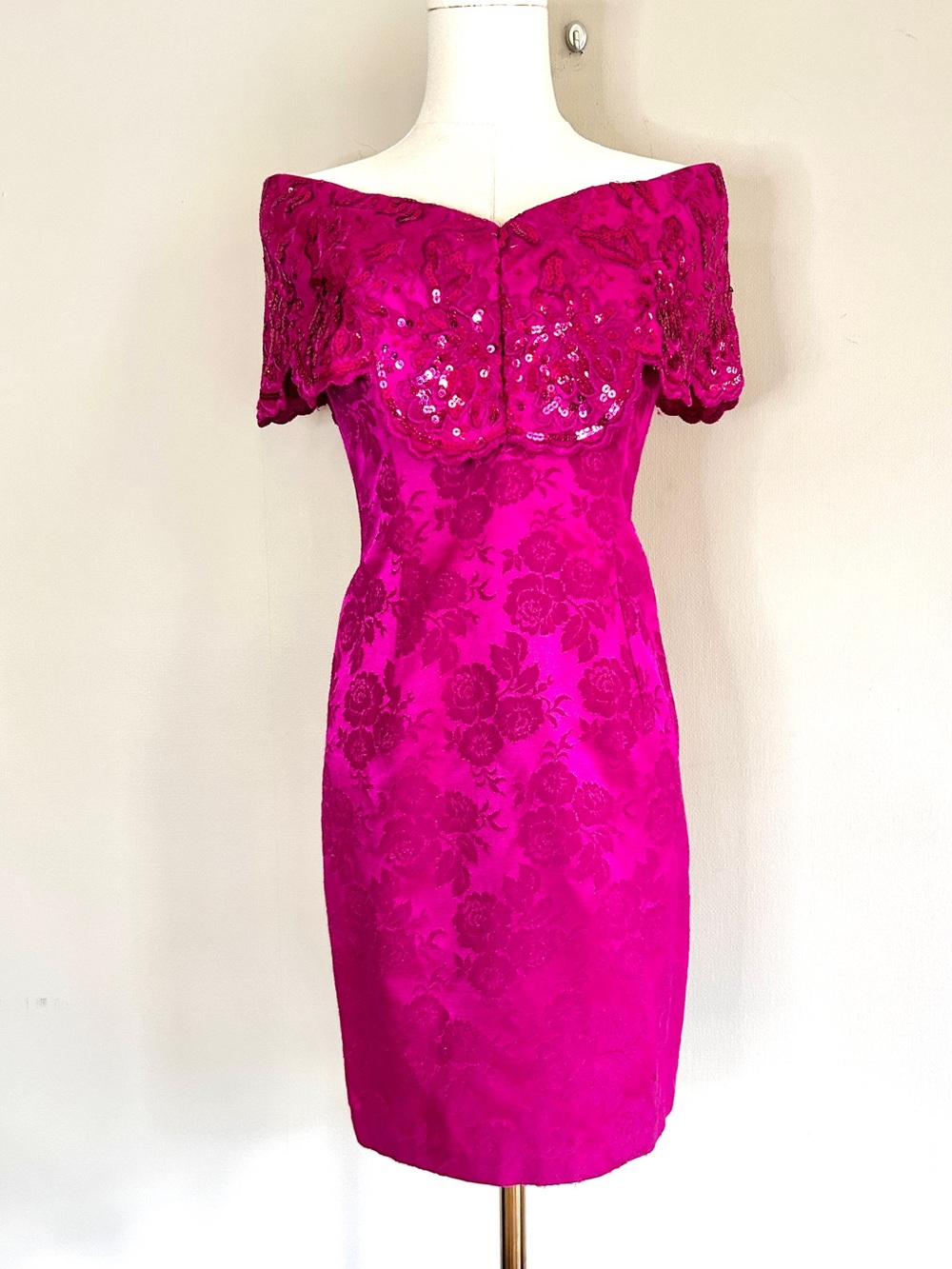 Vintage Jessica McClintock Gunne Sax 90s Barbie Fuchsia Sequin Party Dress ~ XXS - Picture 3 of 16